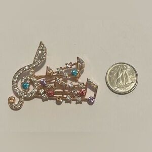 Music Theme Rhinestone Brooch Vintage Jewelry